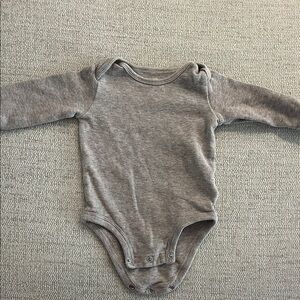 Simple Oat colored Ribbed Long-Sleeve Baby One-Piece